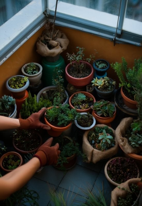 Gather Small Potted Plants Together, So They Keep Warm in Winter